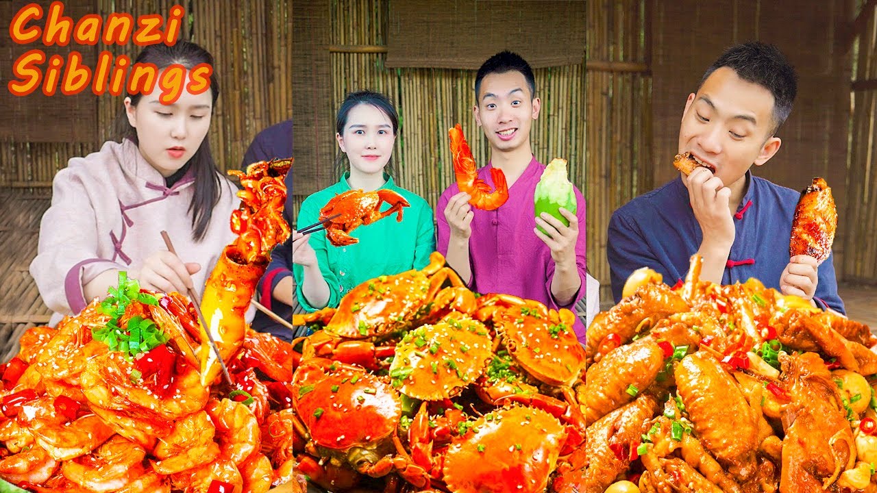 Shrimp & Hairy Crabs🦐🦀 Seafood Feast Recipes| Mukbang Eating Challenge |Village Food Outdoor Cooking