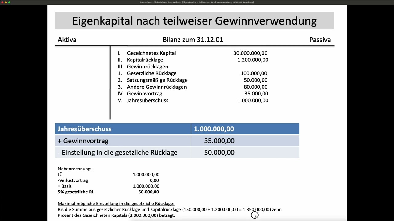 Ermittlung Gesetzliche Rücklage (5%), Andere Gewinnrücklagen, §150 §50 Aktiengesetz (FOS BOS)