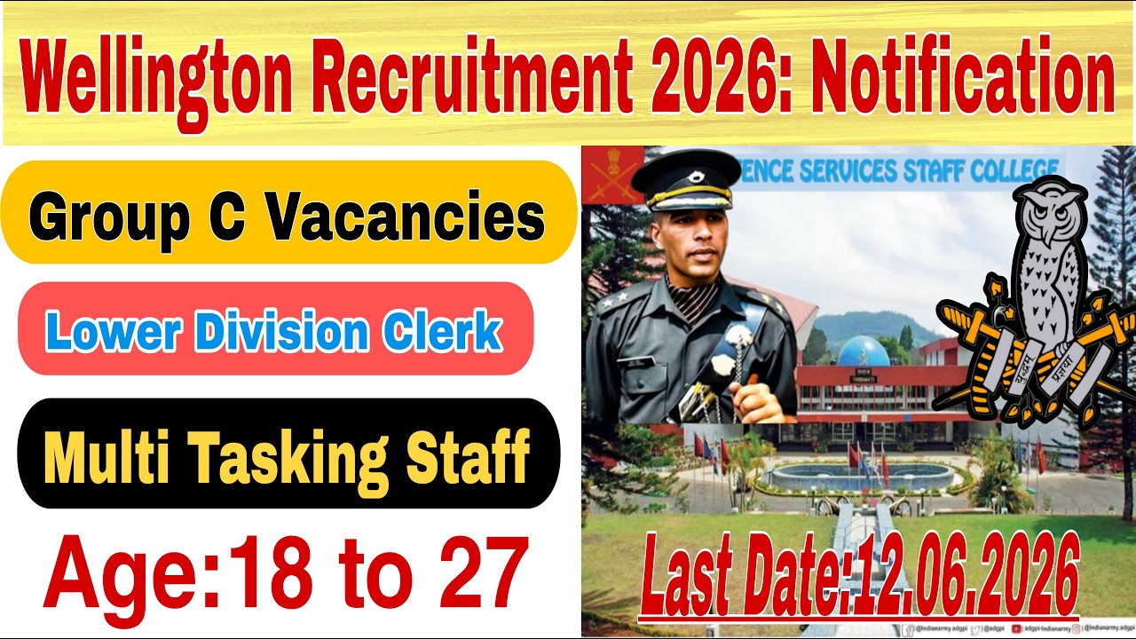 join defence service Staff College willington recruitment 2026, 10th +2 Dgree application intamil