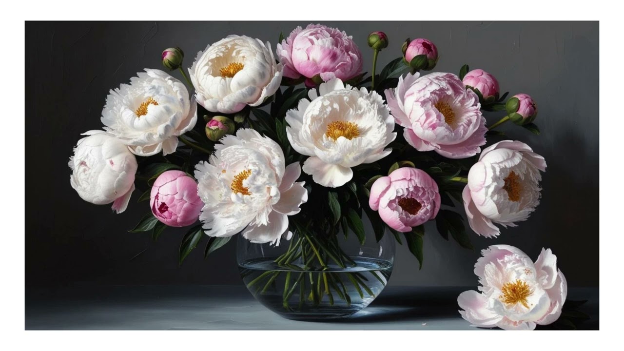 Frame TV Art | Impasto Oil Painting of Peonies | Moody Floral Art in 4K | 2 Hrs | No Sound 🎨🌸✨