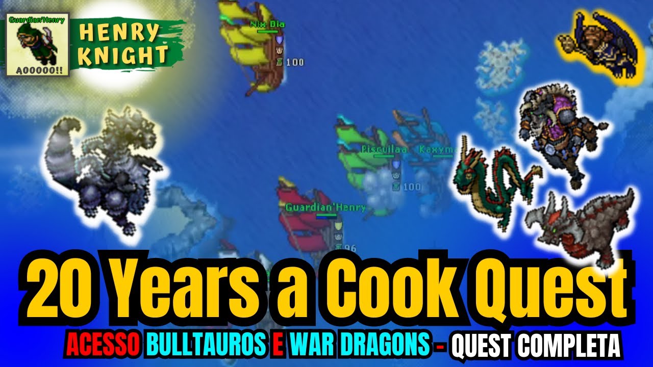 TIBIA QUESTS #39 - ACESSO COMPLETO DOS BULLTAUROS, WAR DRAGONS E BOSS DESPOR (20 YEARS A COOK QUEST)