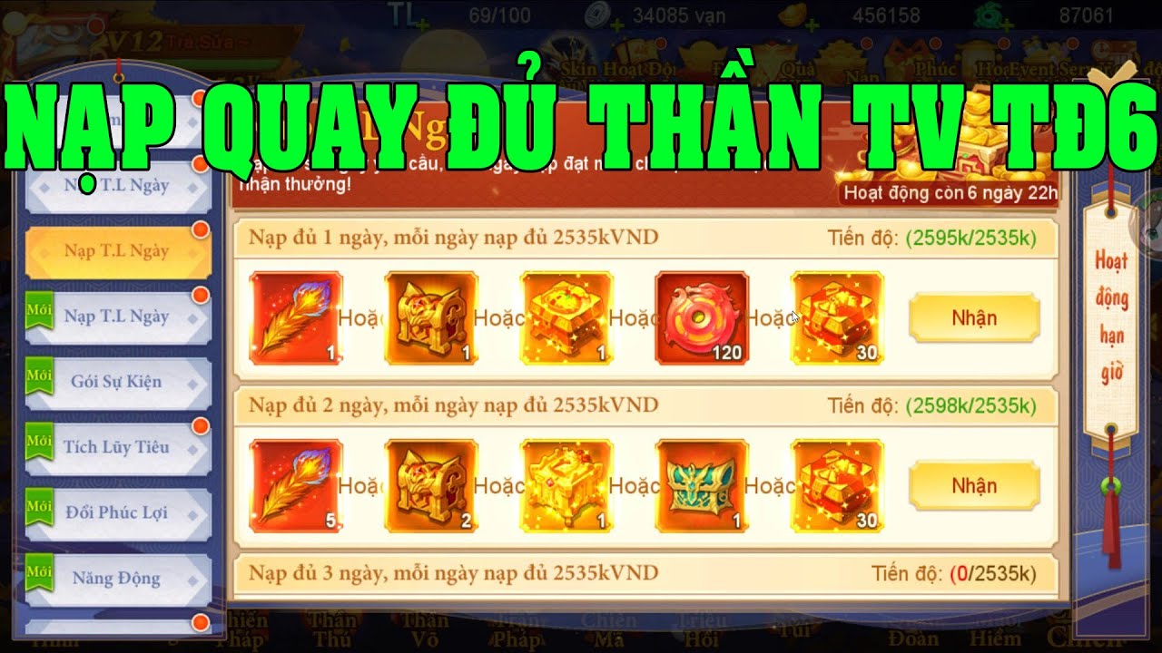 Danh Tướng 3Q Quay Event Lấy Đủ Thần Triệu Vân Full TĐ6 Idol S2222 Nạp Đều Mỗi Ngày 2Tr5 Quá Khủng