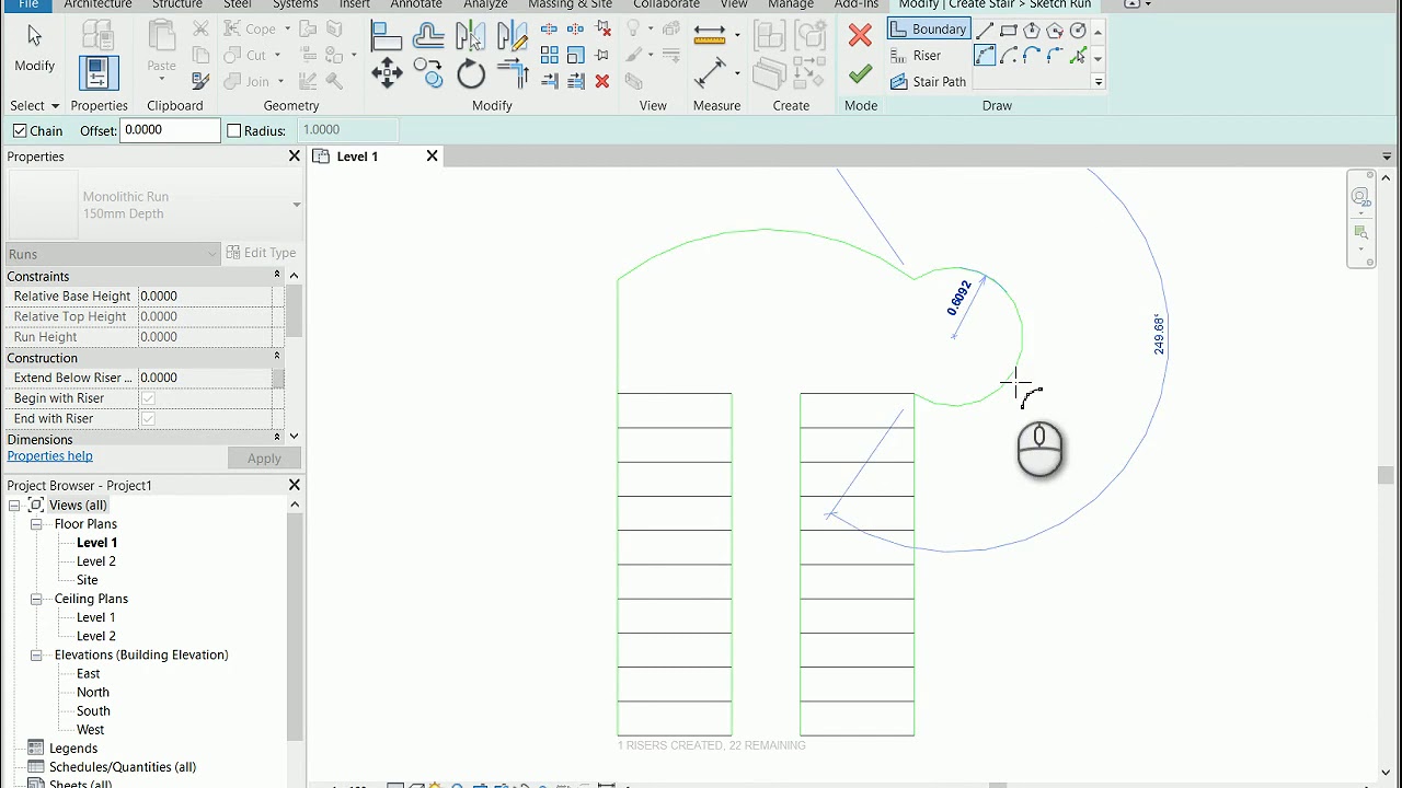 creating a basic stair by sketch revit 2020