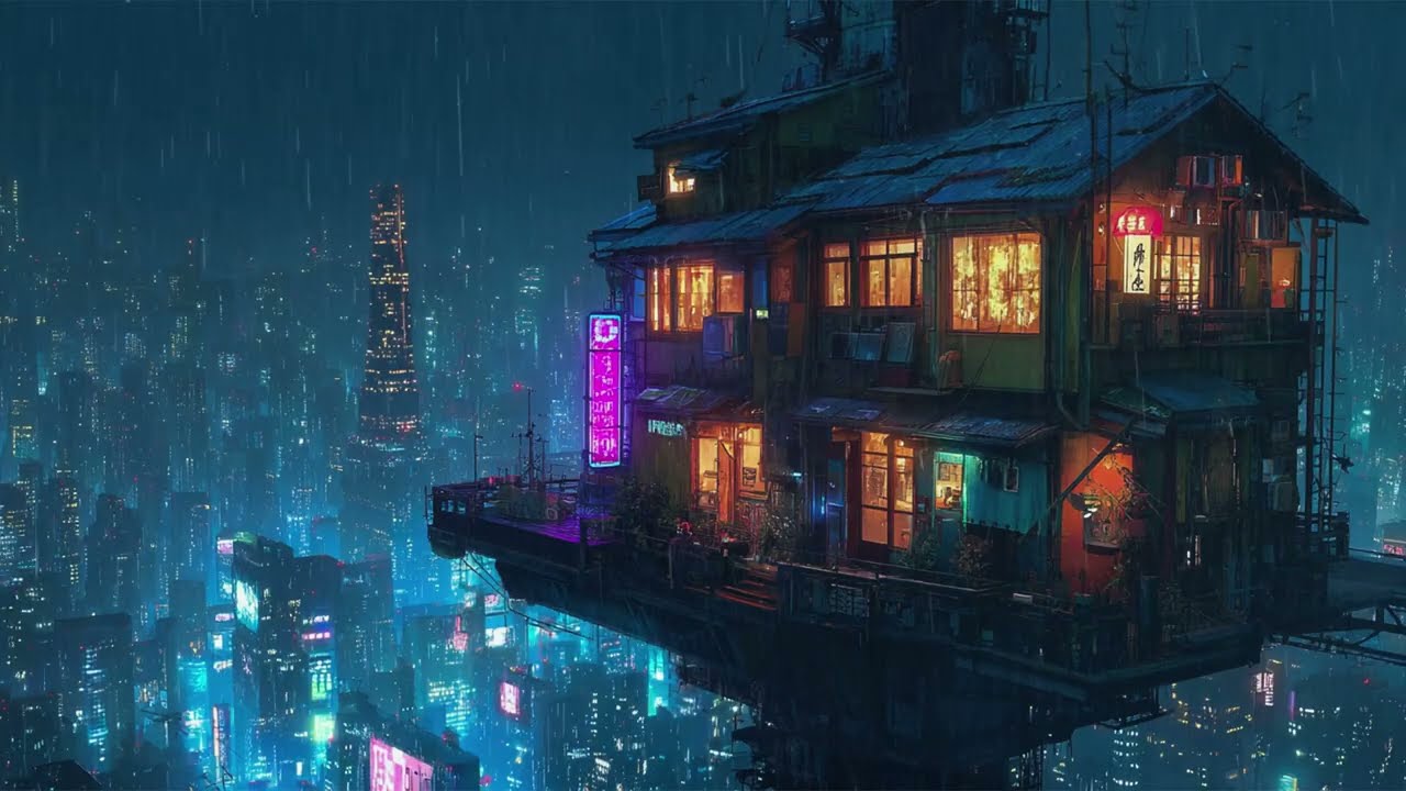 Skyline Serenity Lo-fi with Electric Rain | Ideal for studying, sleeping, or relaxing | 4K