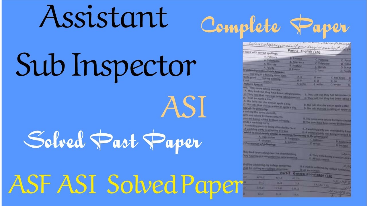 Assistant sub inspector past paper |assistant sub inspector test preparation | ASI test preparation