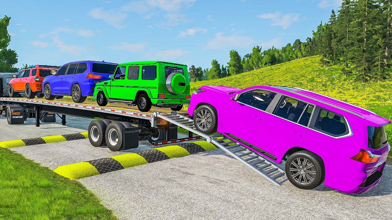 Flatbed Truck Mcqueen #53 | Transportation with Truck - Pothole vs Car - Beamng.Drive