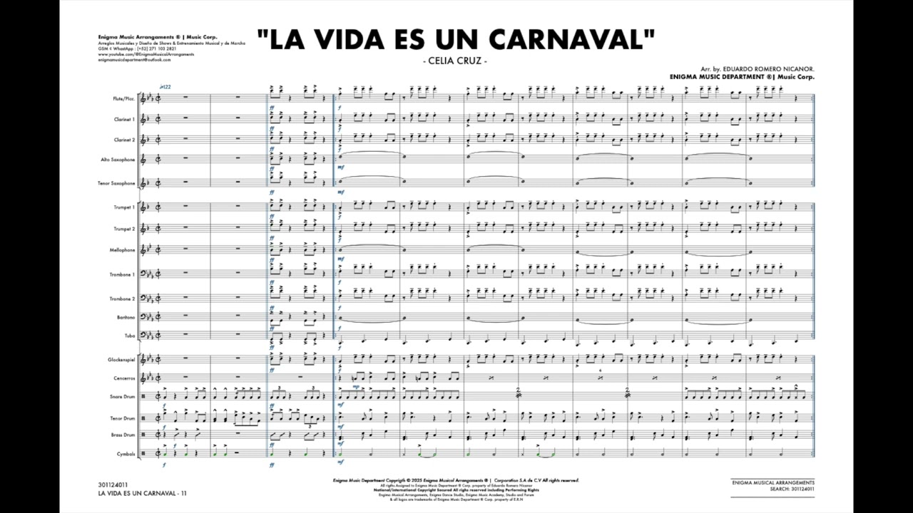 La Vida Es Un Carnaval  | CELIA CRUZ| Arreglos para Marching band.