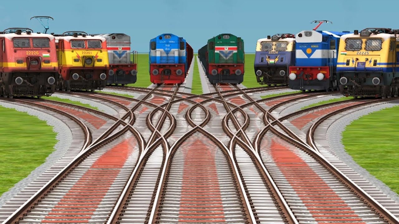Indian Bharat Rail Crossing On Trains Railroads || At Bumpy Express Train Passenger Journey