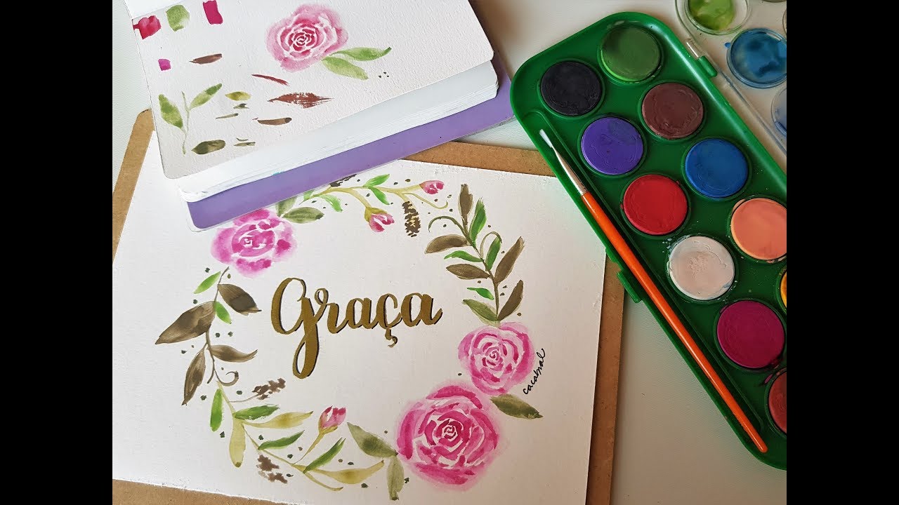 Desenhando Flor com aquarela e Cartão de Dia das Mães