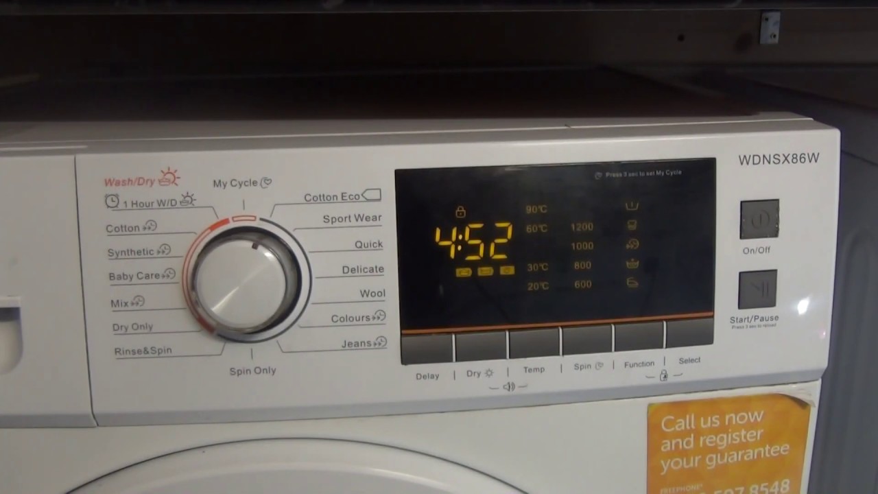 Bush WDNSX86W Washer Dryer : all programs and options