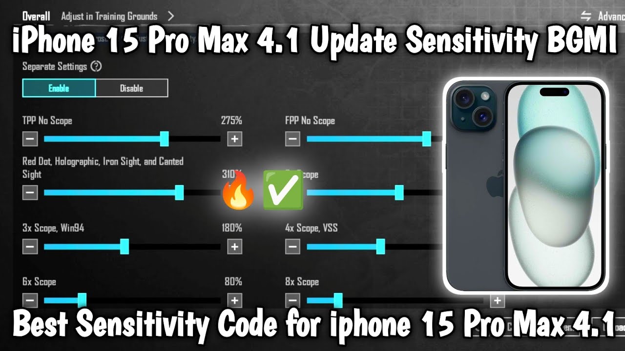 iPhone 15 Pro Max 4.1 Update Sensitivity BGMI | Best Sensitivity Code for iphone 15 Pro Max 4.1