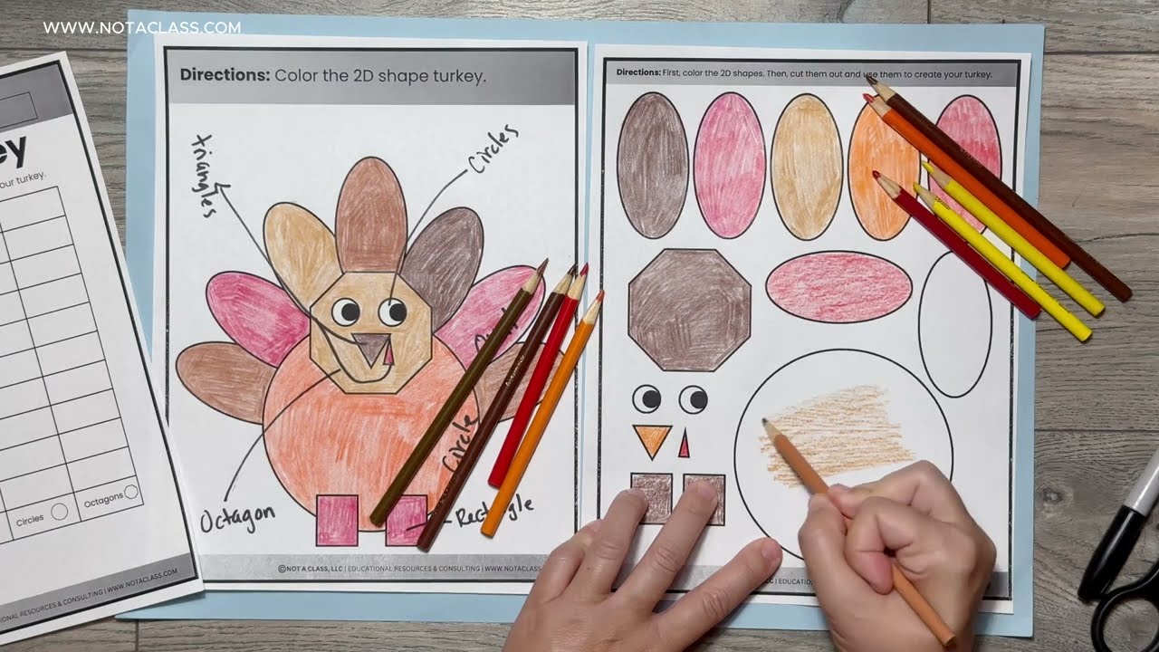 Thanksgiving Turkey 2D Shapes Math Craft | Bar Graph Activity | Thanksgiving & Turkey Coloring Pages