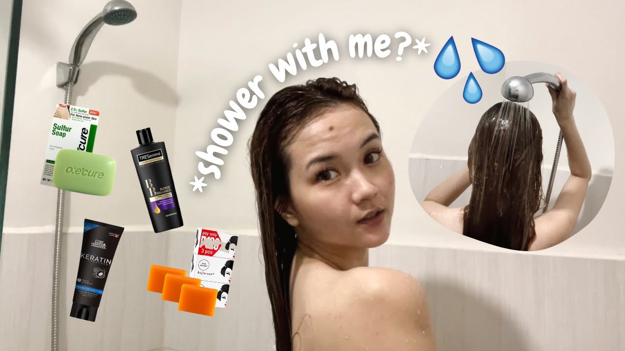 my updated shower routine 🛁 skin whitening, kojie san, back acne soap & purple shampo ♡