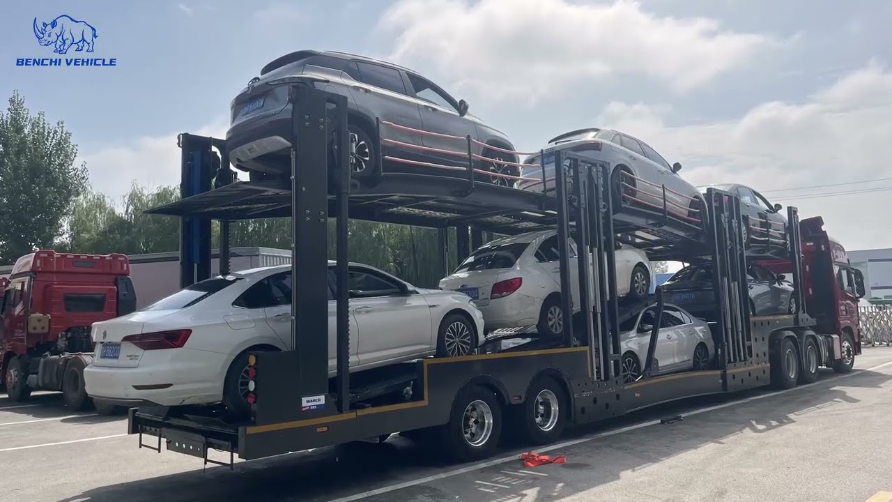 See our export-grade 2-axle car carrier semi trailer in factory loading test! 🚗