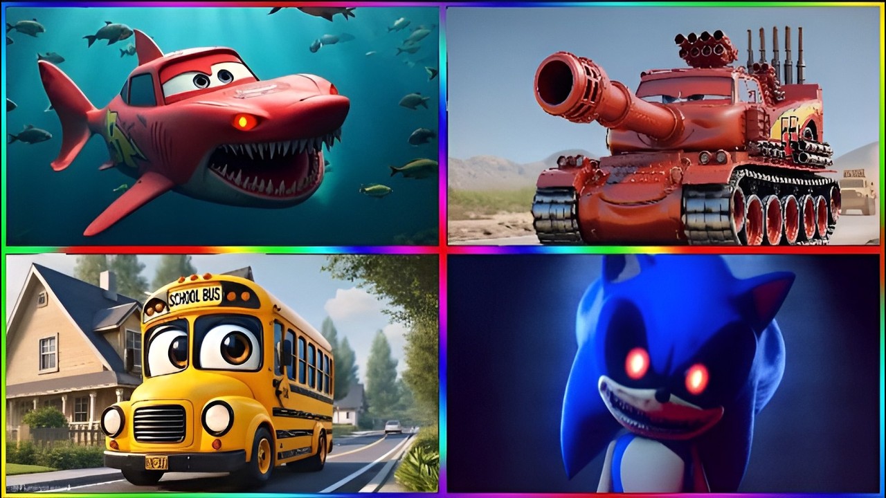 😱 MC Queen shark 🆚 MC Queen Tank 🆚 School bus 🆚 Sonic Exe 🎶 Tiles hop 🥶