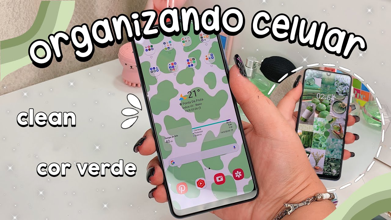 Organizando e personalizando meu celular *aesthetic* atualizado 2021 ~ organização verde pastel🌳🍒