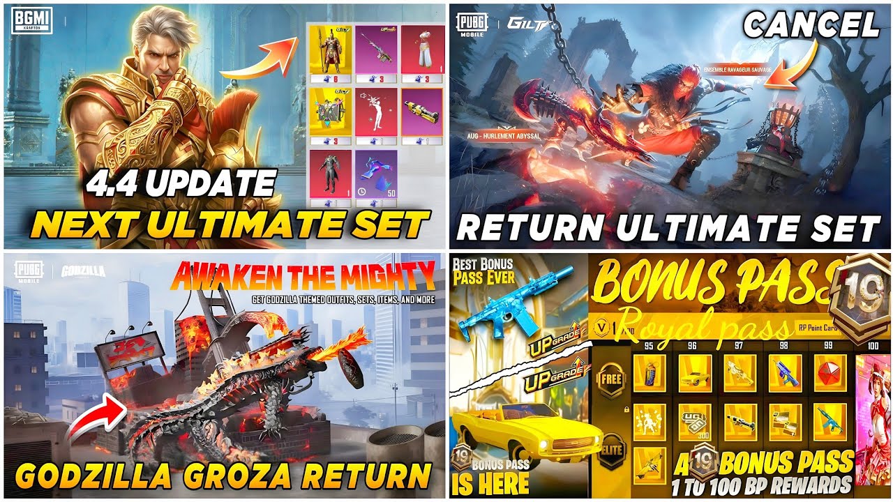 🔴 4.4 ULTIMATE SET LEAKS ✅ ABBYSAL HOWL AUG CANCEL 🔥 GODZILLA GROZA RETURN 😍 A19 ROYAL PASS REWARDS 