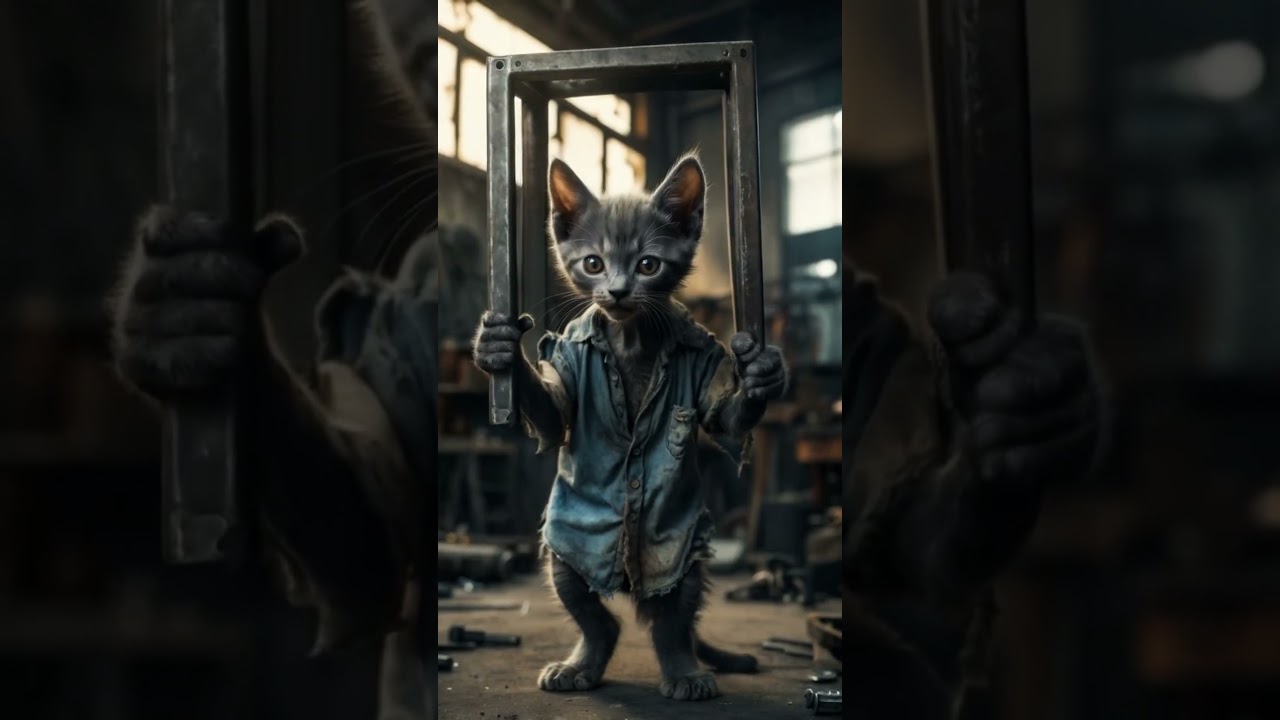 Poor gray kitten works as a welder to build a life and help others