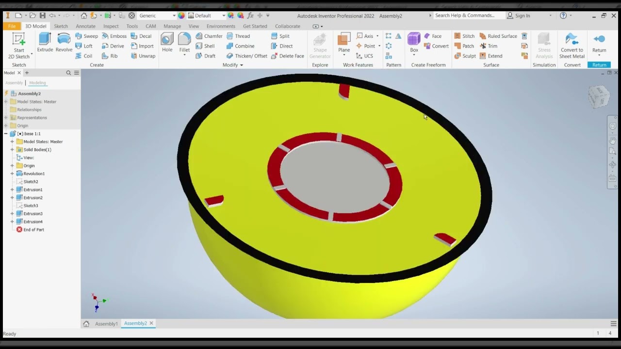 design a curvy base on CAD Inventor. (Assembly)