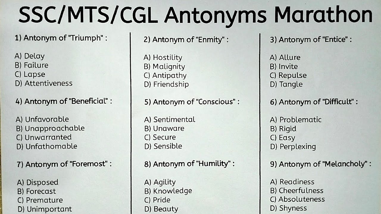 SSC-MTS-CGL Antonyms Marathon | VOCAB Class for All Competitive Exams | Detailed Explanation | PYQs