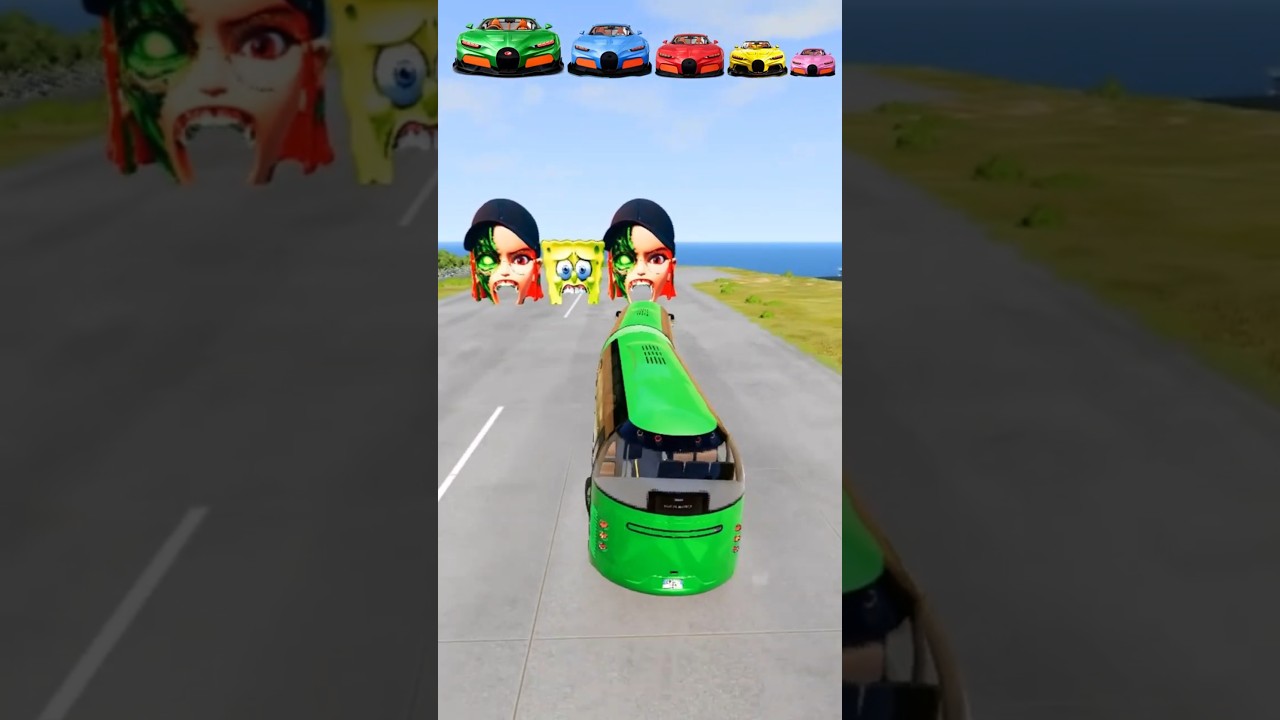 Big and Small car Capsule double Bus vs 3D model Spongebob and Soda Pop Zombie girl #shorts
