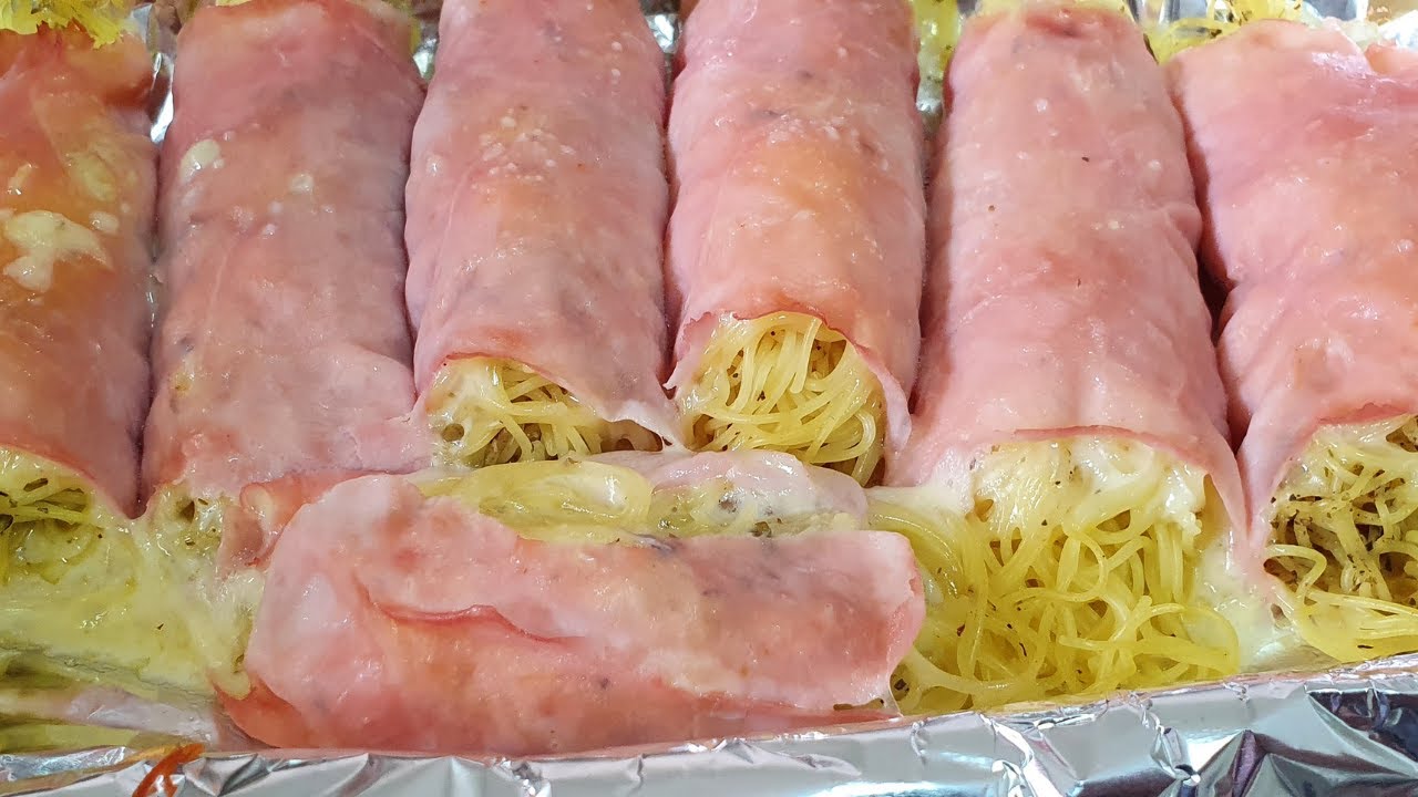 Receita macarrão CABELINHO DE ANJO enroladinho no presunto e queijo -  FÁCIL E RÁPIDO !!!