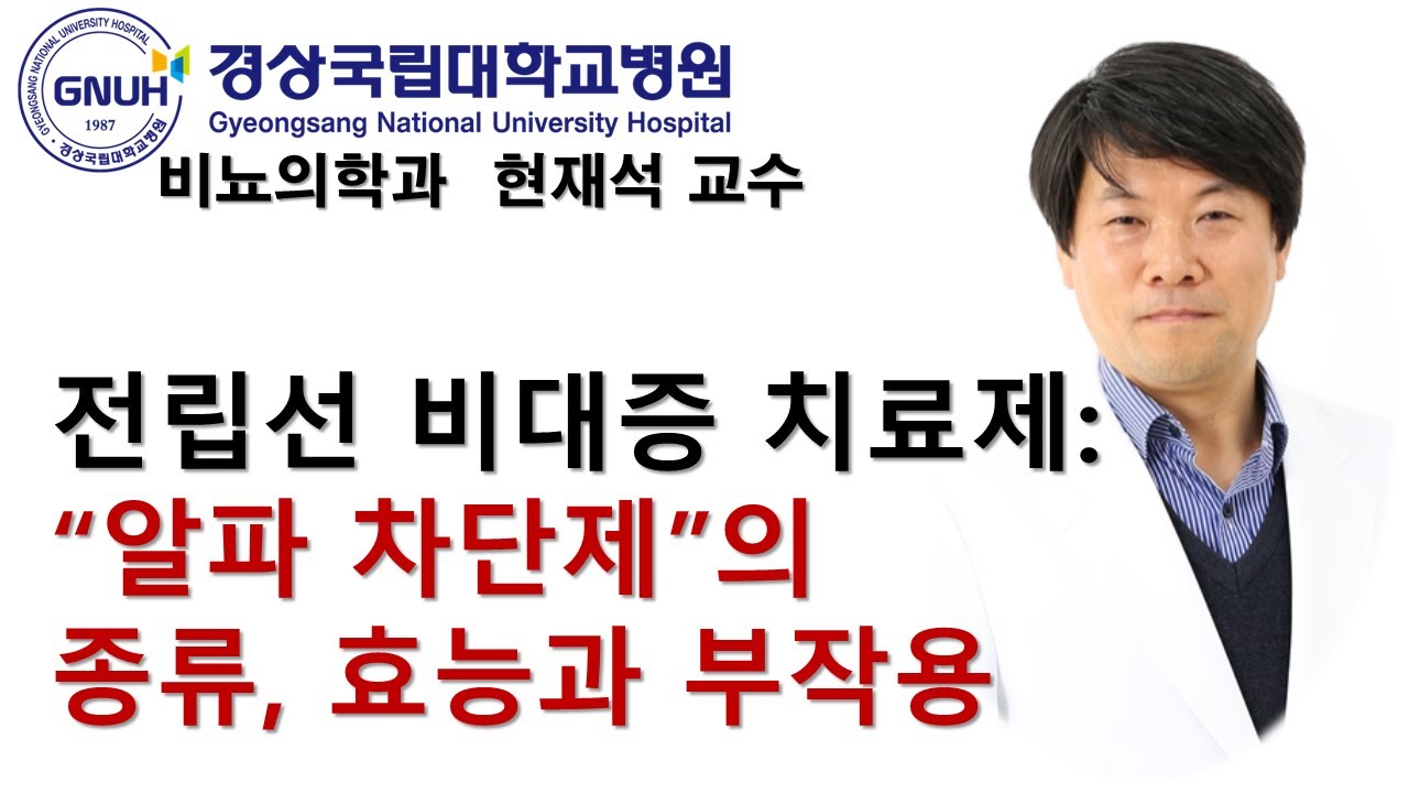 전립선비대증 치료제:  전립선 알파 차단제의 종류, 효능 및 부작용.  경상국립대학교병원,  현재석 교수