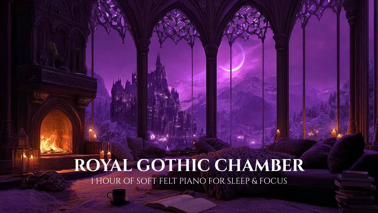 Cozy Gothic Fireplace Ambience with Soft Piano 🏰 1 Hour Sleep Music, Focus, ASMR (4K)