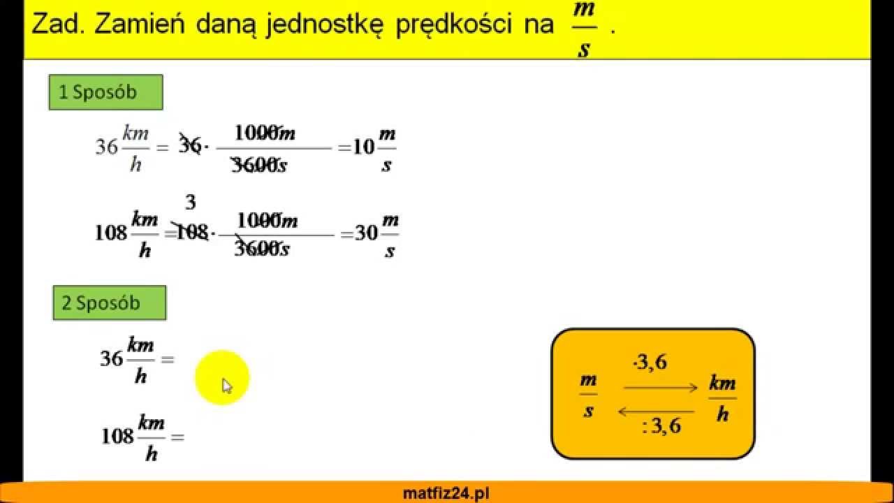 Zamiana jednostek km/h na m/s - Matfiz24.pl