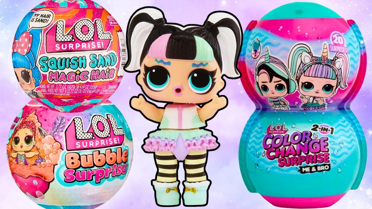 ASMR LOL Surprise Me & Bro Color Change Squish Sand Magic Hair Bubble Balls Doll Opening 