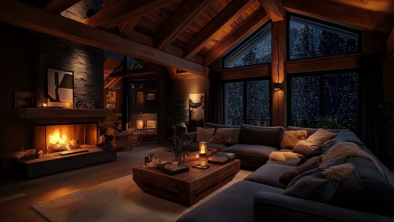 Cozy Winter Night with Windy Snowstorm & Fireplace Crackling Sounds ❄️🌬️🔥 | Relax & Unwind