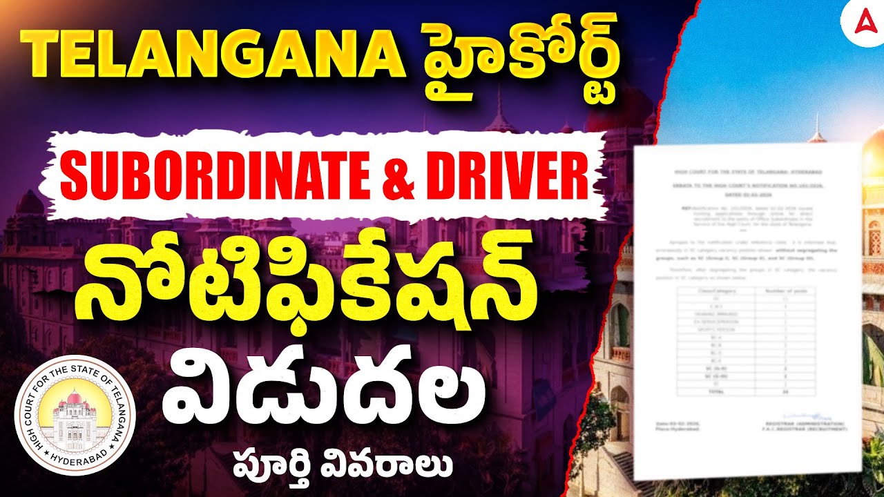 Telangana High Court Notification 2026 Out | TS High Court Subordinate & Driver Jobs | Full Details