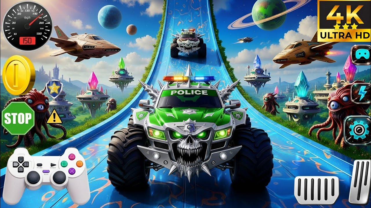 Monster Truck Mega Ramp Extreme Racing Mega Ramp Extreme stunt Insane Crash Stunts (part 2)