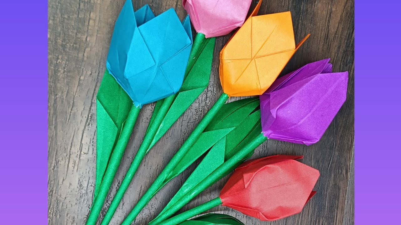 How to make Paper Tulip Flower 💐 Bouquet l Easy Origami Paper Flower  Craft Step by Step  