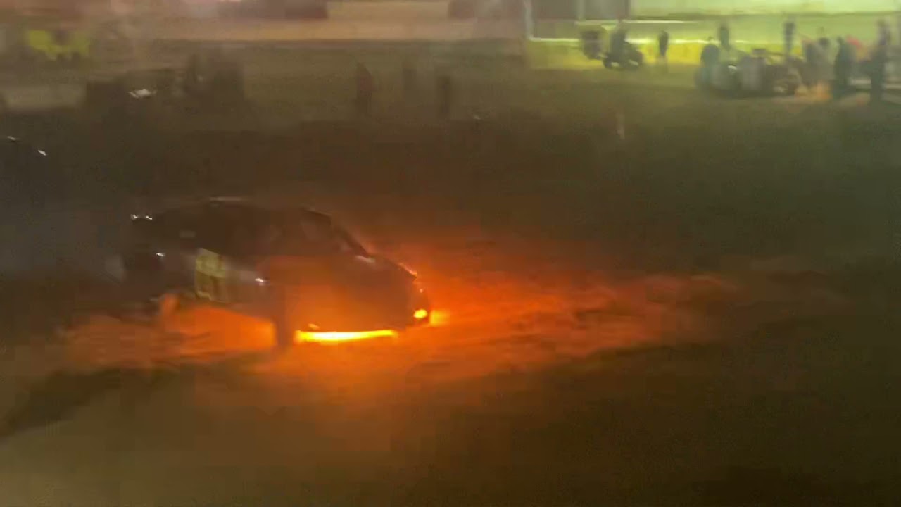 FIRE!!!! Race car scdra fwd catches flames #dirtracing #lakeviewspeedway #racing #shorttrackracing
