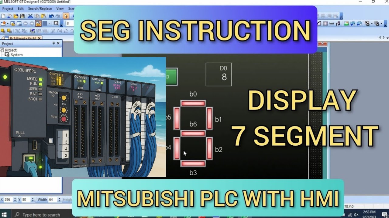 GX Works2 : SEG Instruction (7 Segment Display) Mitsubishi PLC With HMI GT Designer3 Simulation