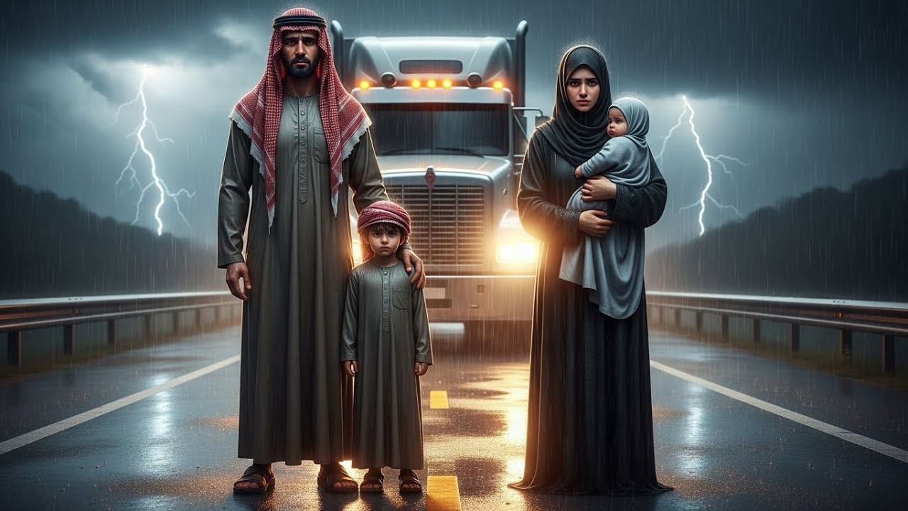 سائق شاحنة رأى عائلة تمشي تحت المطر… ما فعله بعدها صدم الجميع