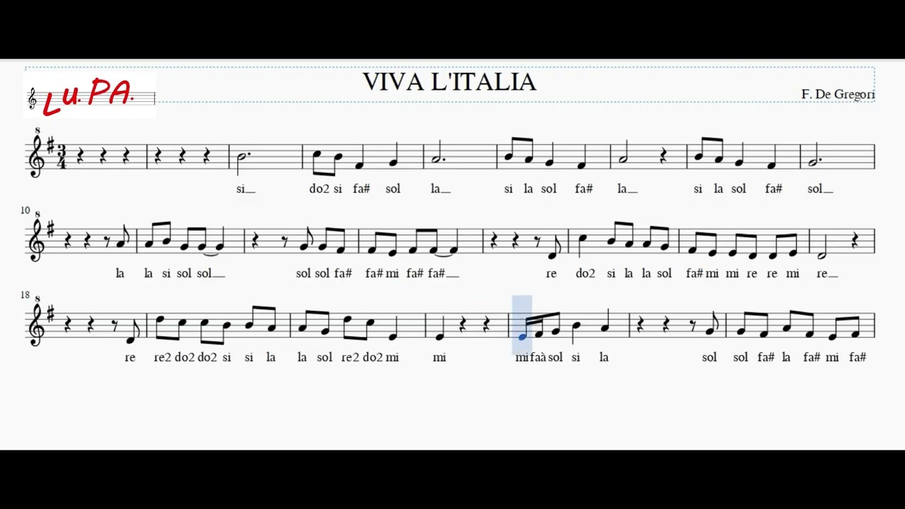 Viva l'Italia (F. De Gregori) - Flauto - Note - Spartito - Karaoke - Canto - Instrumental - Tutorial