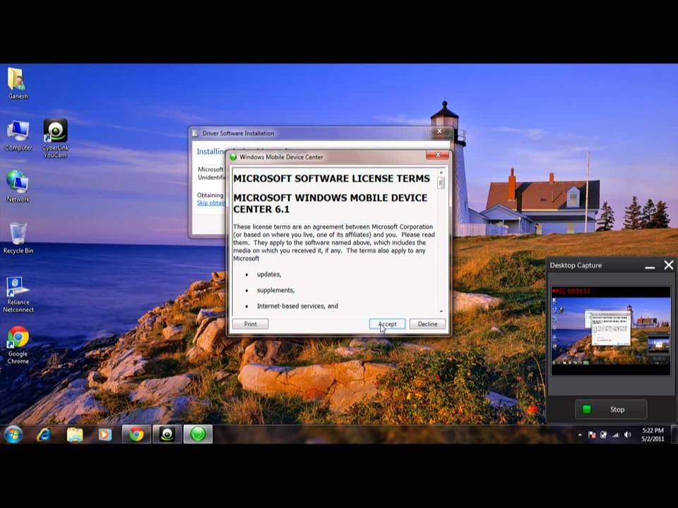Sansung Omnia Lite Connect first Time Windows 7