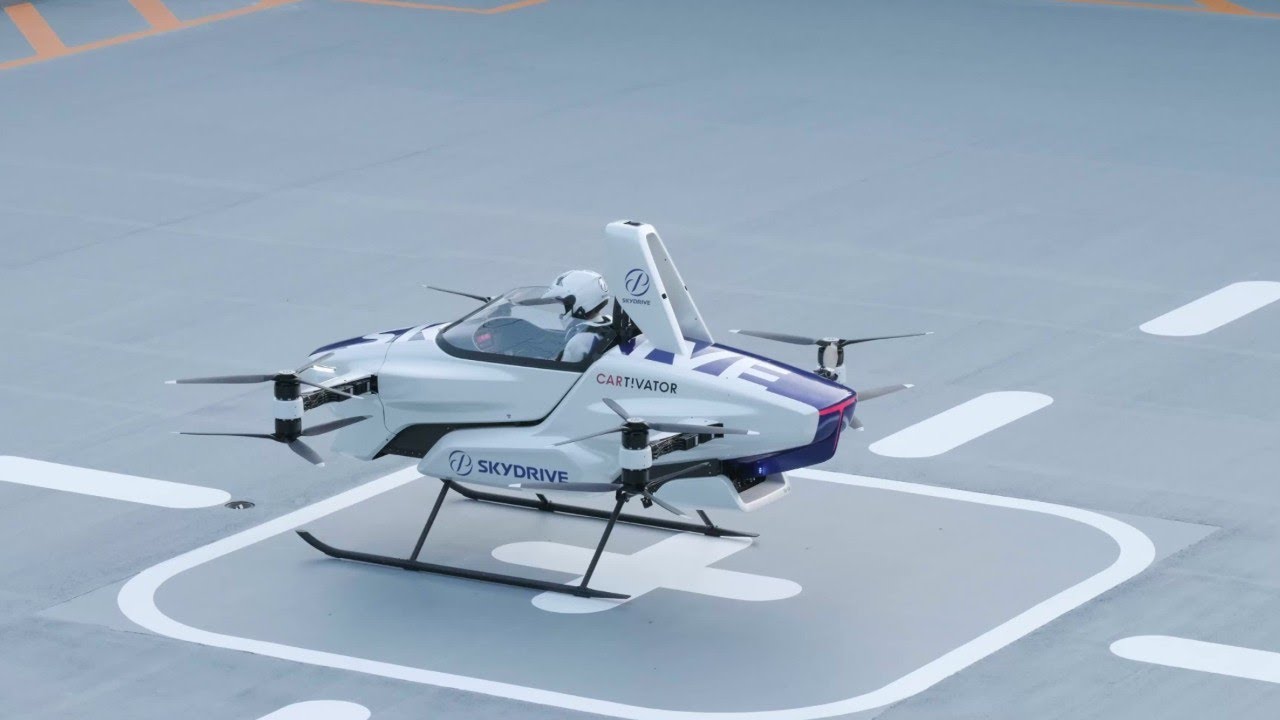 SkyDrive's flying car takes to the air with pilot at the controls