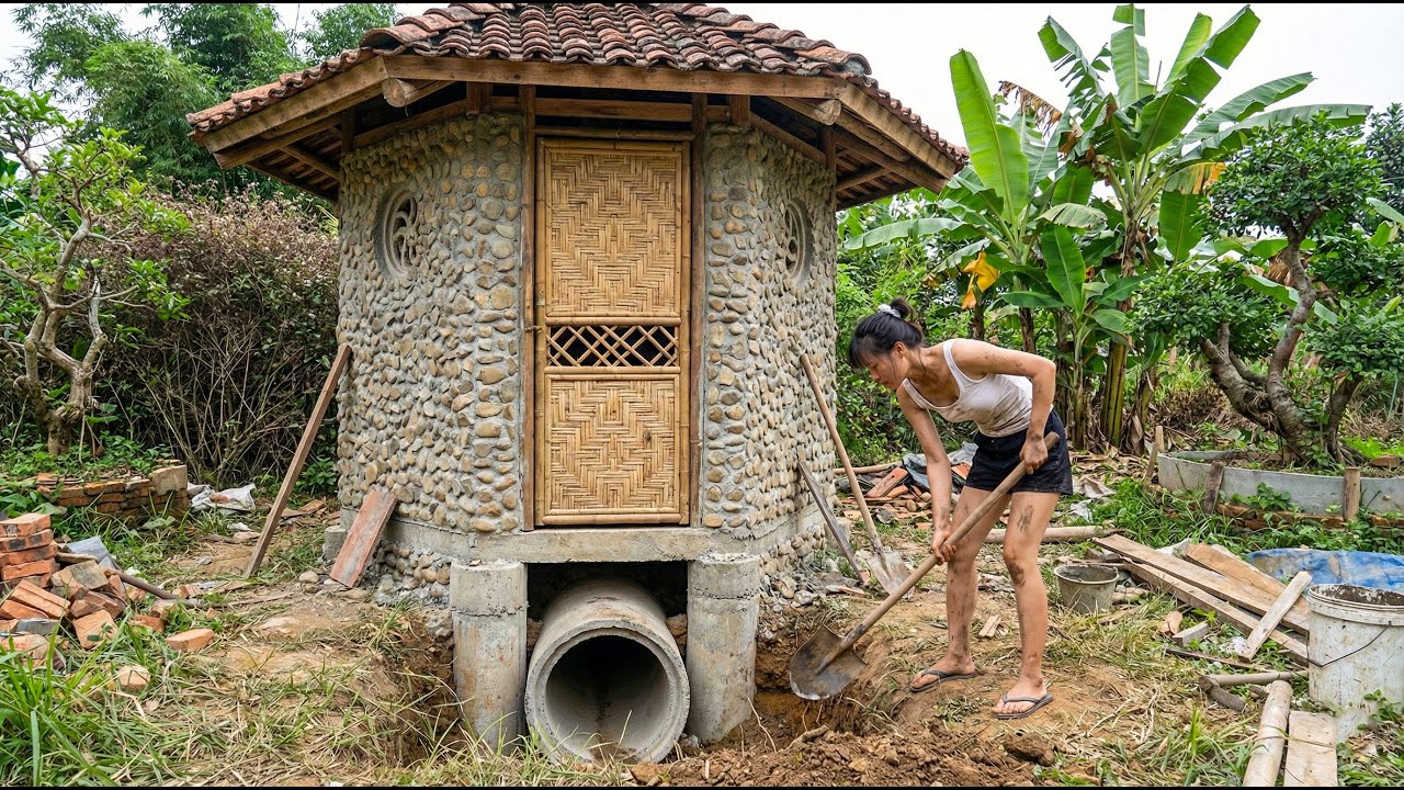 I Built and Finished a Pebble Stone and Cement Toilet for a New House