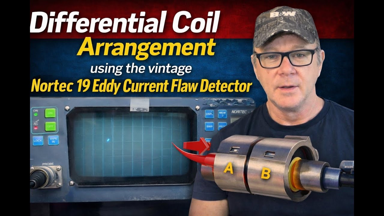 Differential Coil Arrangement using the vintage Nortec 19 Eddy Current Flaw Detector. 