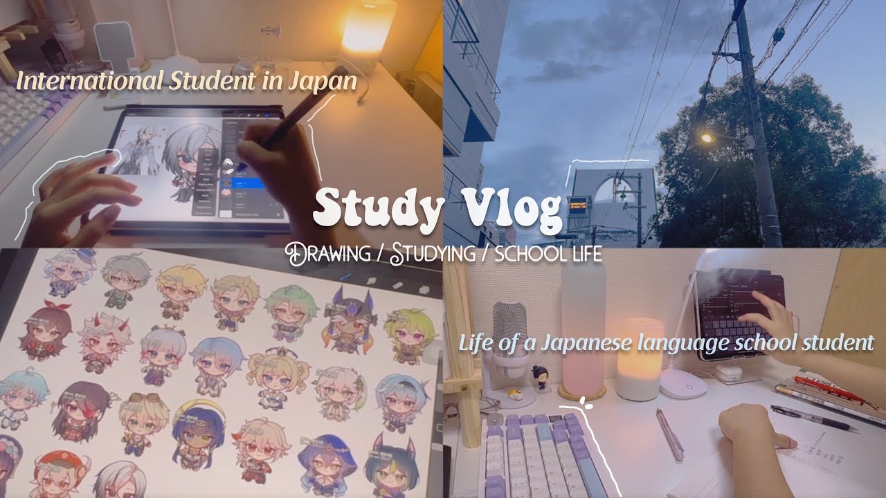 ˙⋆✮ Study Vlog ⋆.˚ ᡣ𐭩 .𖥔˚ Life of a Japanese Language school student // Studying & Drawing