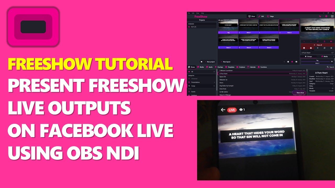 FREESHOW TUTORIAL: How To Bring/Present Live Outputs on Facebook for Livestreaming (ENGLISH)