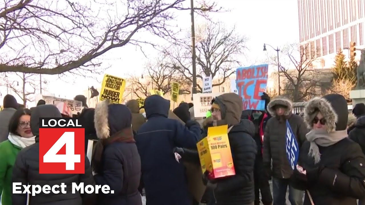 Protesters rally in downtown Detroit against immigration crackdown
