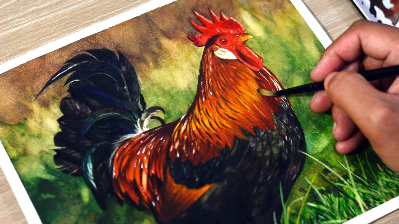 Painting a Chicken (Rooster) in Watercolor