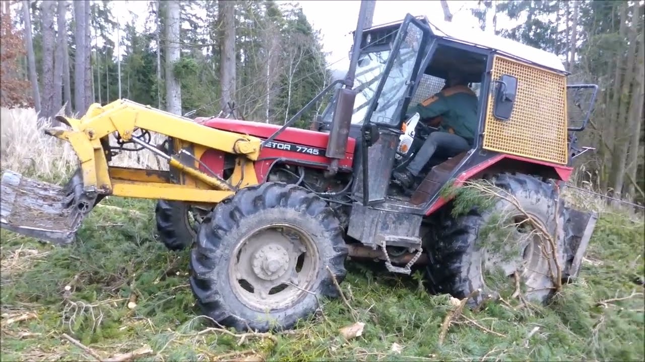 Forest job / Ukt Zetor 7745 , Stihl 261 a 462 - práce ve svahu #187