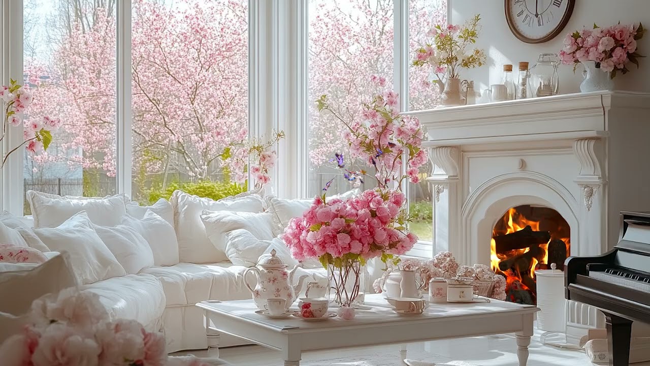 Spring Piano & Relax by the Fireplace - Cozy Music for Relaxation, Study, Relaxing, Meditation