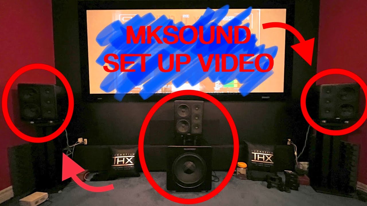 MK Sound S150 and V12+ THX Certified satellite and subwoofer physical setup w IsoAcoustics feet