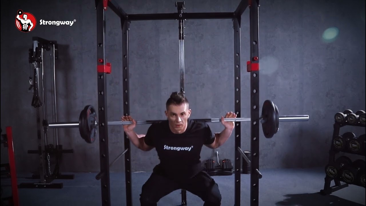 Power Rack Squat Weight Bench Hex Dumbbells Olympic Barbell Plates Home Gym Set Up Strongway